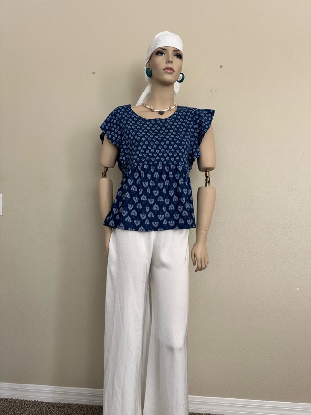 Lucky Brand Printed Flutter Sleeve Babydoll Top Size XS